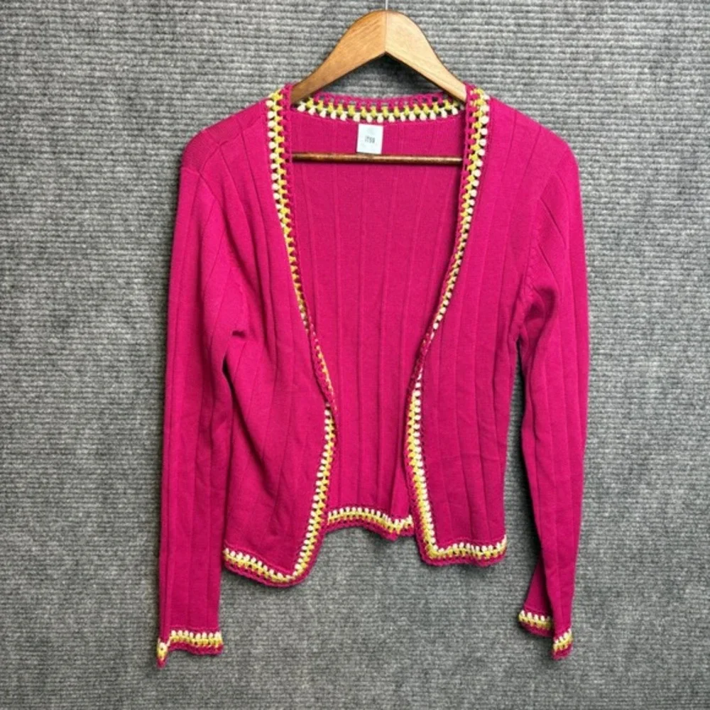 Itsu Pink Silk Blend Open Front Cardigan Crochet Trim Designer Sample Womens